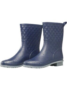 Women's Blue Fashion Comfortable Waterproof Mid Calf Lightweight Cute Rain Boot